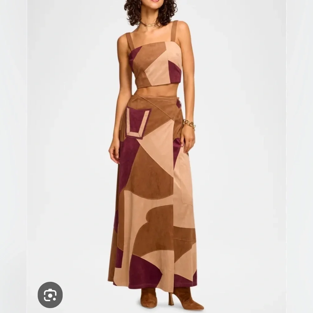 NWT Ramy Brook Jeannie Faux Suede Patchwork Maxi Skirt